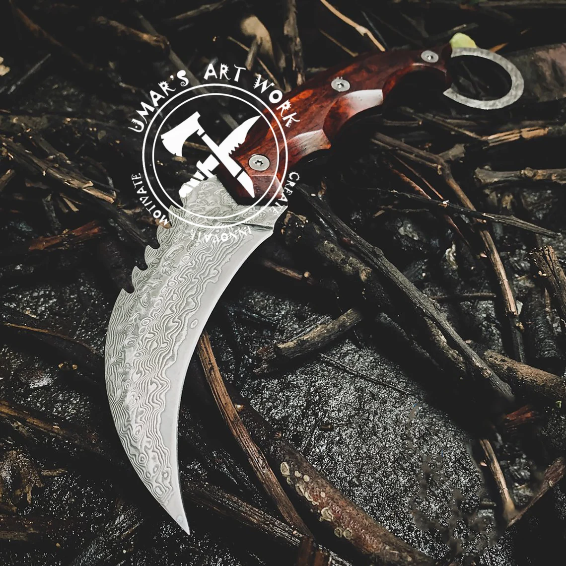 Karambit knife Damascus Hunting Knife Hand Forged Damascus Bowie Knife Damascus Steel Hunting Karambit Custom Gift For Father 2024 Gift