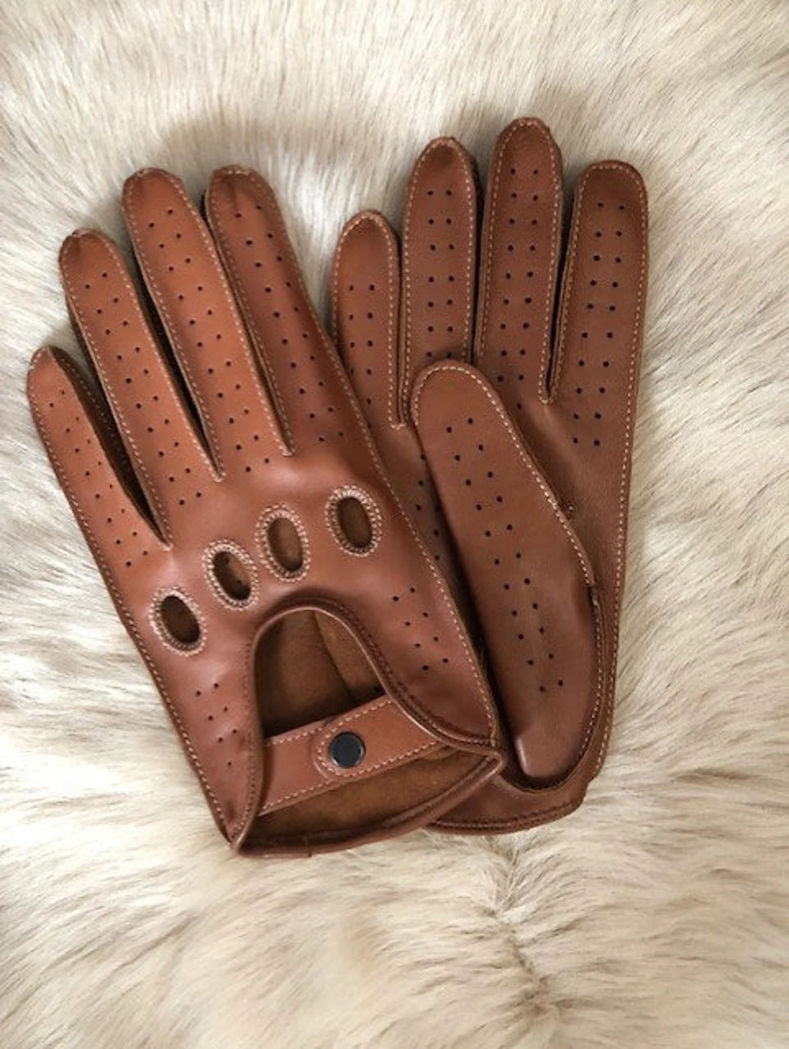 Women's lambskin driving leather gloves camel color