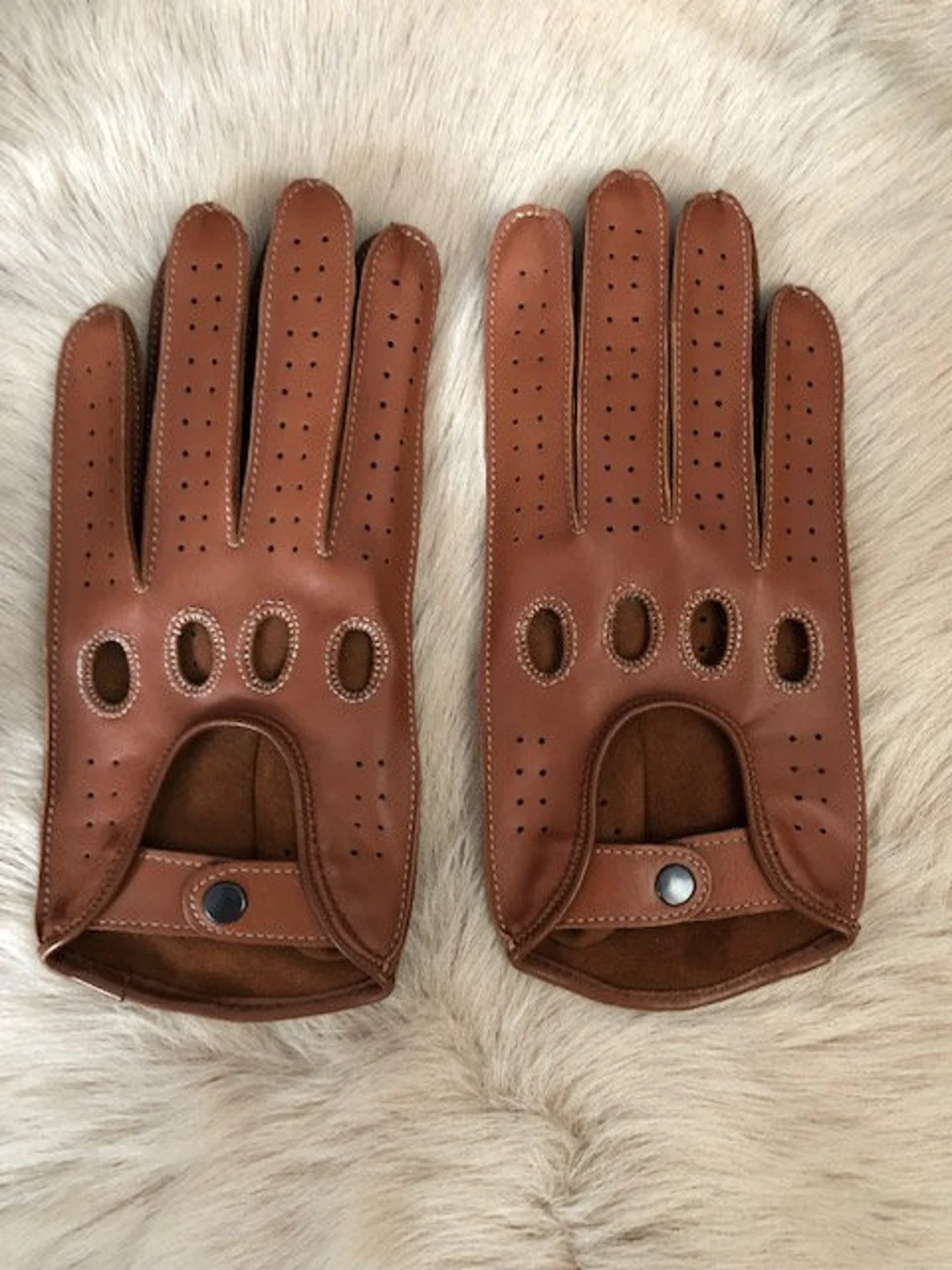 Women's lambskin driving leather gloves camel color