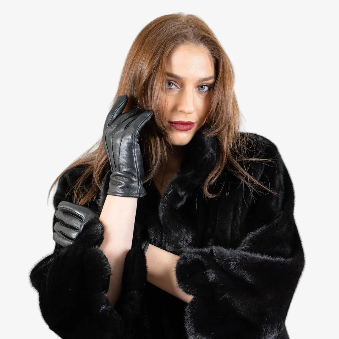 Elegant Black Leather Winter Gloves for Women - Warmth & Style