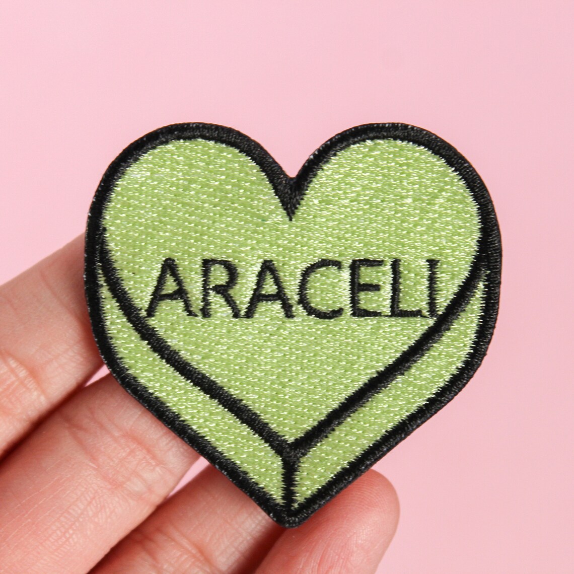 Personalized Name, Word or Date Iron on Patch for Hats, Purses, Backpacks, etc. Candy Heart Sew on Badge. Custom Embroidery. Cute Gift Idea