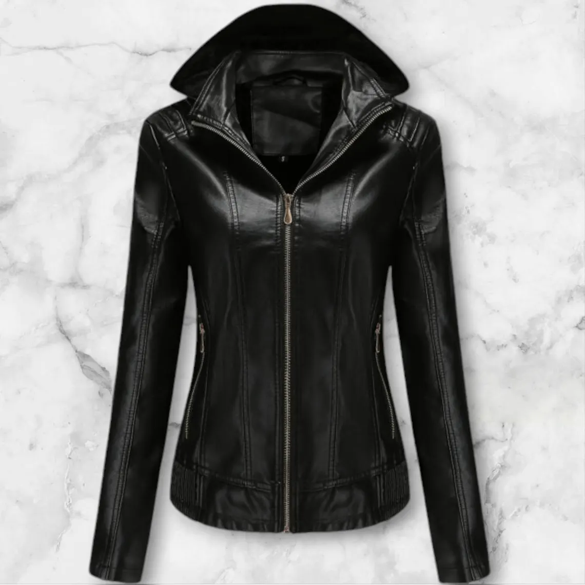 Women’s Detachable Hood Black Jacket