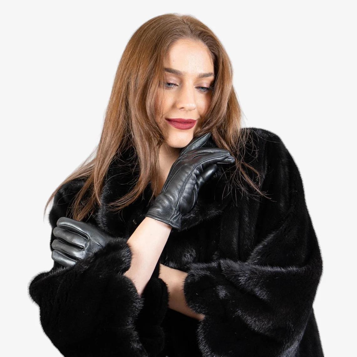 Elegant Black Leather Winter Gloves for Women - Warmth & Style