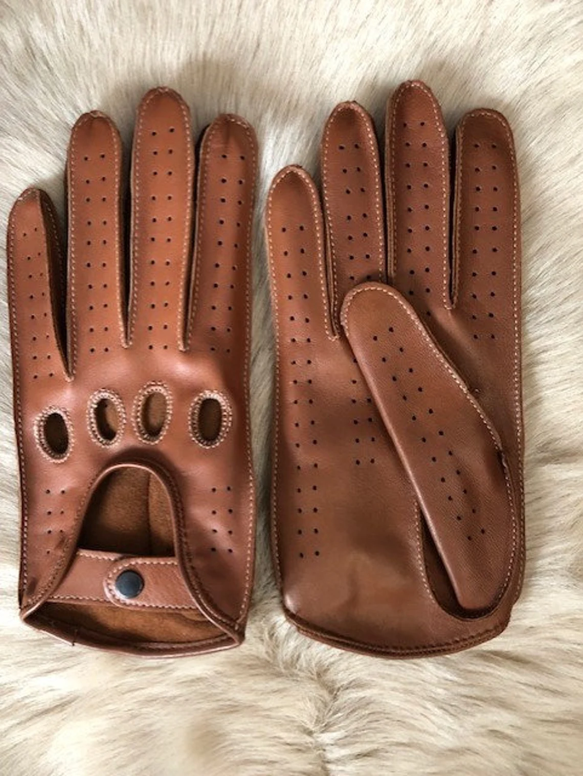 Women's lambskin driving leather gloves camel color