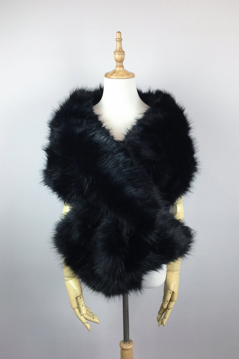 Black Faux Fur Wrap, Fur shrug, Black Fur Wrap, Bridal Faux Fur Stole Fur Shawl Cape (Lilian Blk03)