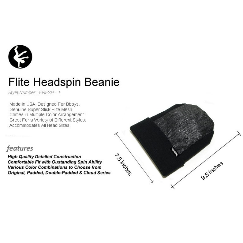 Head Spin Beanie Padded Bboy Hat Breakdance Headspin Cap Breakdancing Flite - Black