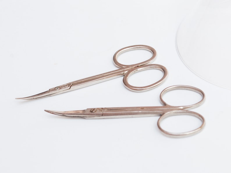 Set of 2 vintage metal Manicure scissors, Nail tool, 1970-1980