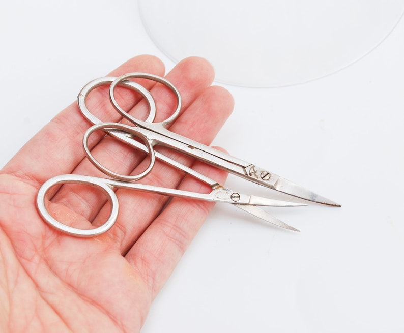 Set of 2 vintage metal Manicure scissors, Nail tool, 1970-1980