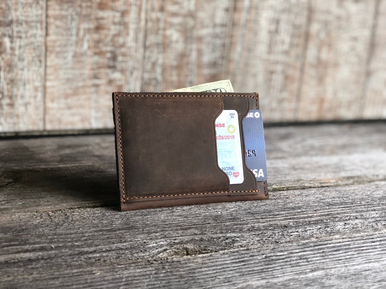 Slim Leather Card Holder, Personalized Wallet, Minimalist Front Pocket wallet, Handmade Small ID Card Wallet, Anniversary Gift For Him Men