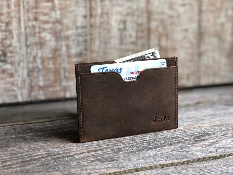 Slim Leather Card Holder, Personalized Wallet, Minimalist Front Pocket wallet, Handmade Small ID Card Wallet, Anniversary Gift For Him Men