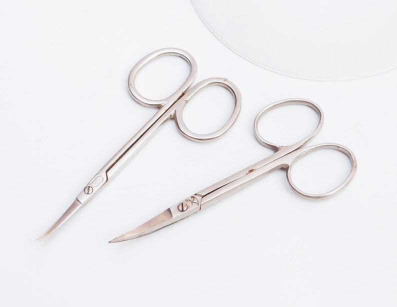 Set of 2 vintage metal Manicure scissors, Nail tool, 1970-1980