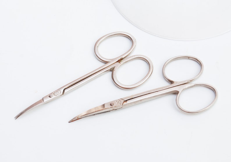 Set of 2 vintage metal Manicure scissors, Nail tool, 1970-1980