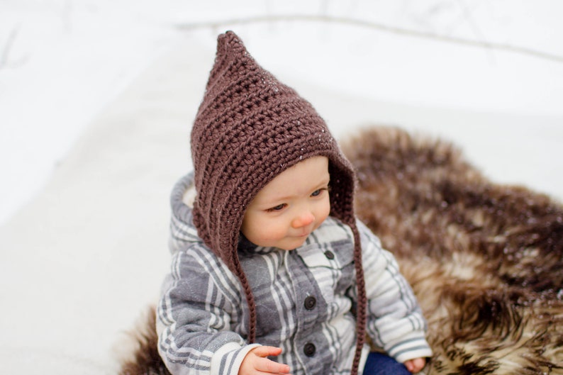 Baby gnome hat 46 colors pixie elf winter bonnet newborn boy toddler girl sizes crochet knit cold weather accessory gift for her brown taupe