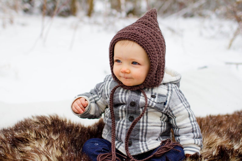 Baby gnome hat 46 colors pixie elf winter bonnet newborn boy toddler girl sizes crochet knit cold weather accessory gift for her brown taupe