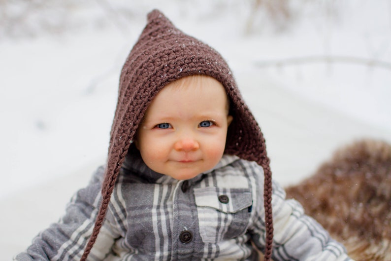 Baby gnome hat 46 colors pixie elf winter bonnet newborn boy toddler girl sizes crochet knit cold weather accessory gift for her brown taupe