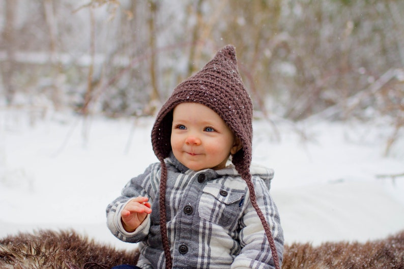 Baby gnome hat 46 colors pixie elf winter bonnet newborn boy toddler girl sizes crochet knit cold weather accessory gift for her brown taupe