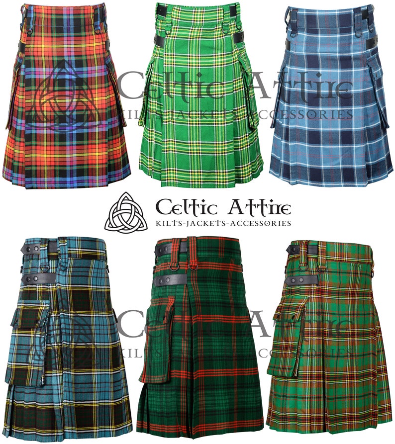 Scottish Kilt - Tartan Utility Kilt - Made to Order - Handmade - Scottish Clan Tartan Utili Kilt - 16 Oz Acrylic Fabric - 150 Tartan Choices