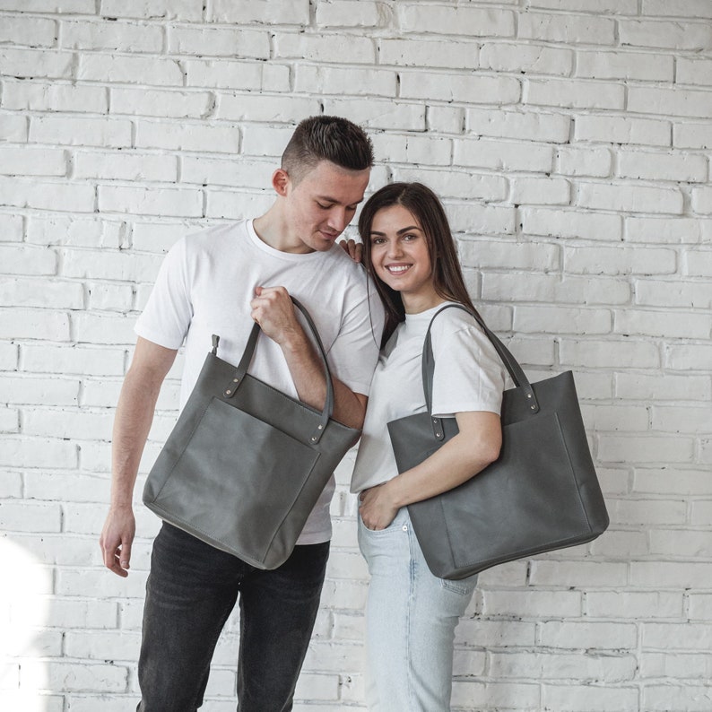 Leather Tote Bag with Optional Zipper Pocket Crossbody Strap | Handmade Large Totes | Leather Shoulder Bag | Women's Leather Crossbody Tote