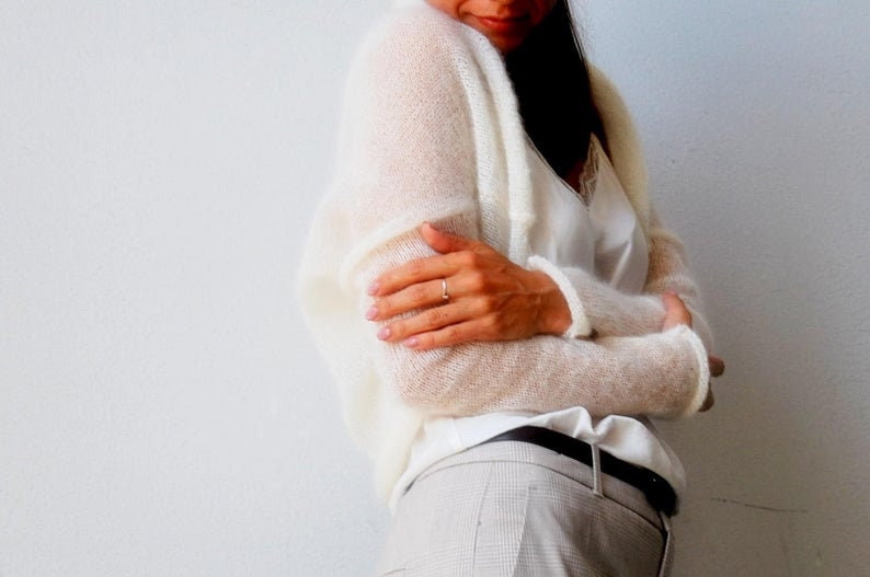 Bolero shrug, knit bolero mohair, wedding sweater, bridal cover up, bridal sweater, knitted wool bolero, white wedding bolero, white shrugs