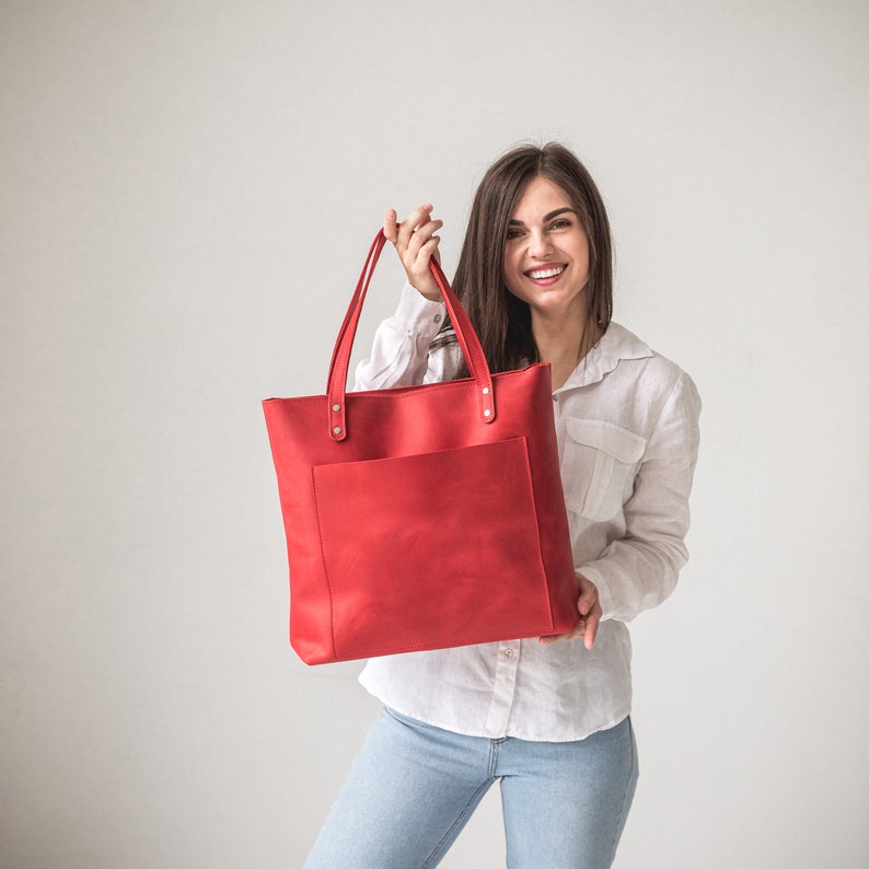 Leather Tote Bag with Optional Zipper Pocket Crossbody Strap | Handmade Large Totes | Leather Shoulder Bag | Women's Leather Crossbody Tote