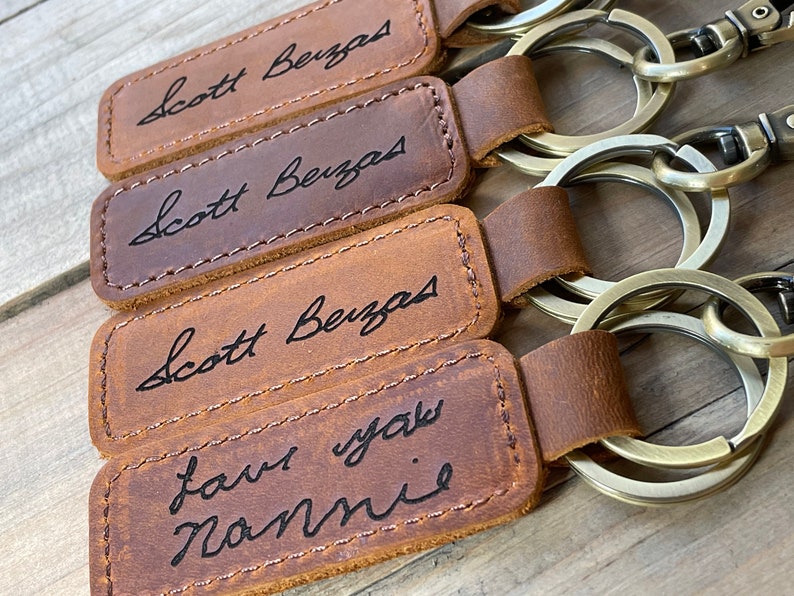 Custom Handwriting Keychain Genuine Leather Keychain Embossed Keychain gift personalized Keychain Home gift New house gift Keychain