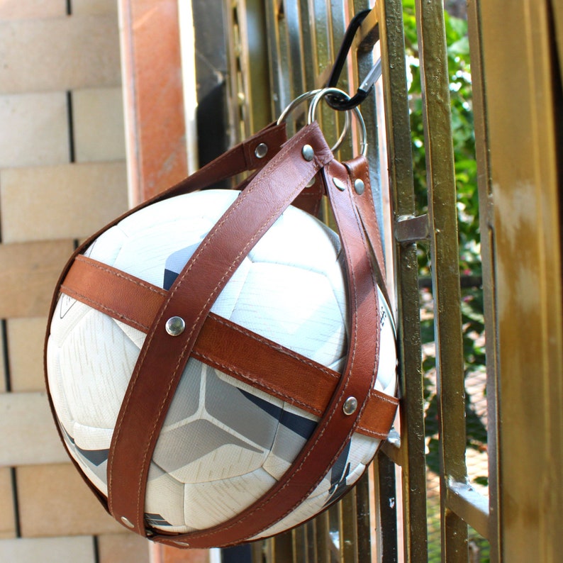 Genuine Leather Soccer ball holder, Ball Carrying harness bag, Football holder, Sports Accessories, Handmade Soccer ball Backpack, Gifts