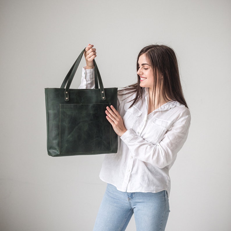 Leather Tote Bag with Optional Zipper Pocket Crossbody Strap | Handmade Large Totes | Leather Shoulder Bag | Women's Leather Crossbody Tote