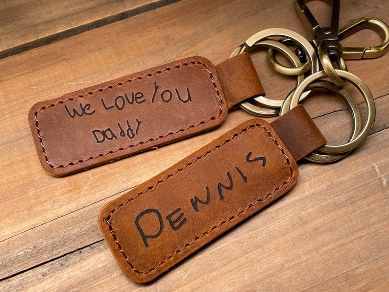 Custom Handwriting Keychain Genuine Leather Keychain Embossed Keychain gift personalized Keychain Home gift New house gift Keychain