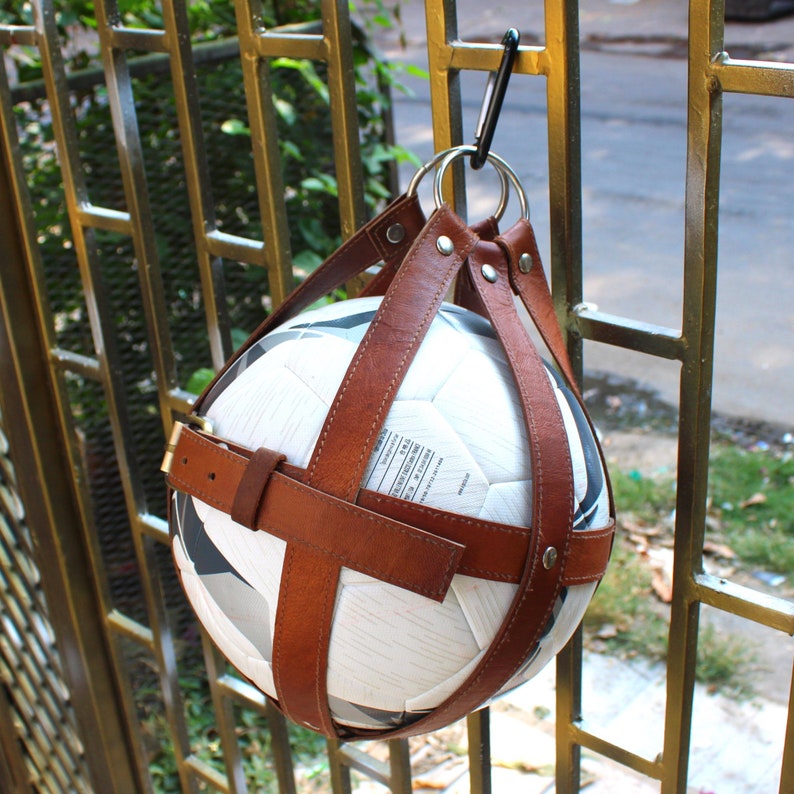 Genuine Leather Soccer ball holder, Ball Carrying harness bag, Football holder, Sports Accessories, Handmade Soccer ball Backpack, Gifts