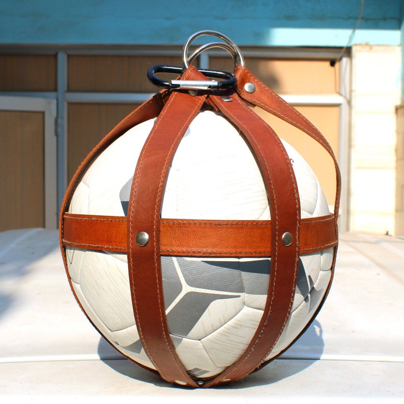 Genuine Leather Soccer ball holder, Ball Carrying harness bag, Football holder, Sports Accessories, Handmade Soccer ball Backpack, Gifts