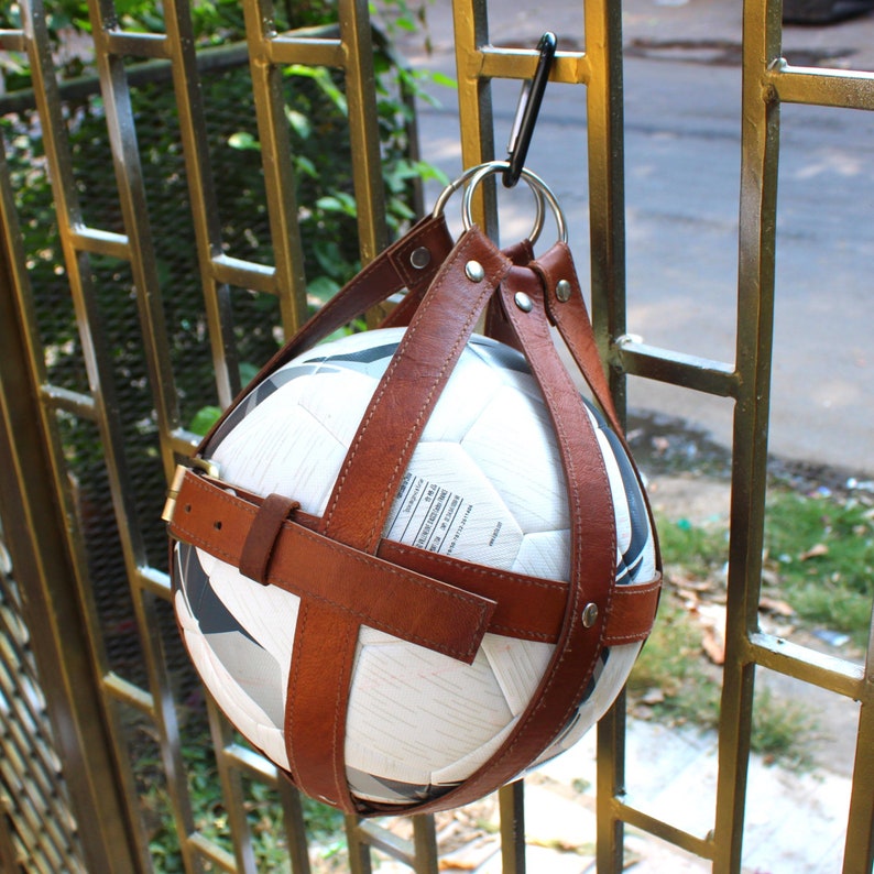 Genuine Leather Soccer ball holder, Ball Carrying harness bag, Football holder, Sports Accessories, Handmade Soccer ball Backpack, Gifts