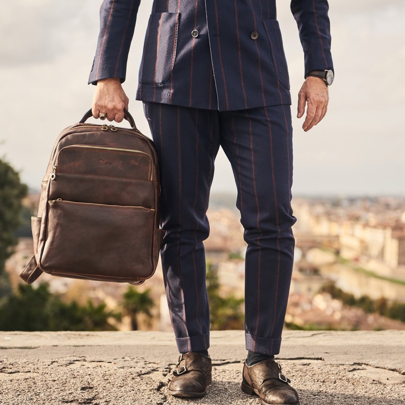 Brown Leather Travel Bag, Laptop Holder, Carry On Bag, Leather Backpack For Men, Brown Leather Bag Pack, Bookbag Briefcase