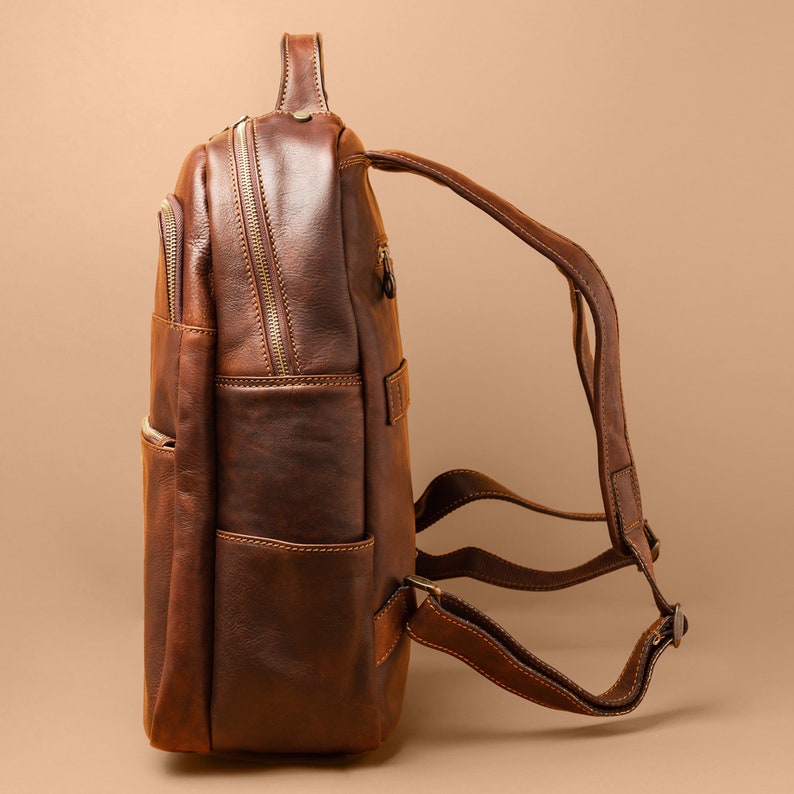 Brown Leather Travel Bag, Laptop Holder, Carry On Bag, Leather Backpack For Men, Brown Leather Bag Pack, Bookbag Briefcase