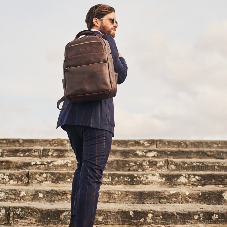 Brown Leather Travel Bag, Laptop Holder, Carry On Bag, Leather Backpack For Men, Brown Leather Bag Pack, Bookbag Briefcase