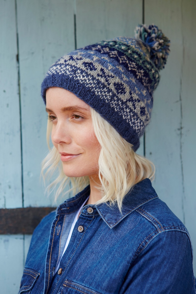 Women's Fair Isle Winter Knitted Hat - Knit Bobble Beanie - Traditional Fairisle beanie - 100% Wool - Ethical Clothing - Pachamama