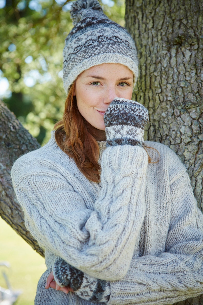 Women's Fair Isle Winter Knitted Hat - Knit Bobble Beanie - Traditional Fairisle beanie - 100% Wool - Ethical Clothing - Pachamama