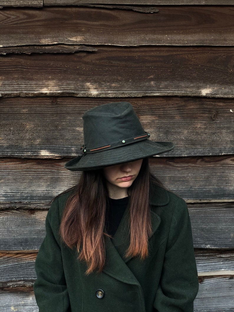 The Wanderer - Dark Olive women's rainhat- waterproof hat- country hat-fedora hat-waterproof fedora- large hat- small hat- winter hat