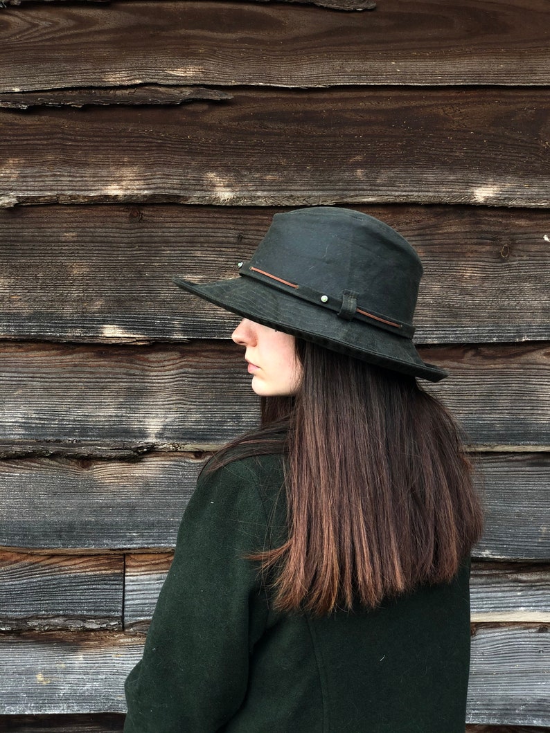 The Wanderer - Dark Olive women's rainhat- waterproof hat- country hat-fedora hat-waterproof fedora- large hat- small hat- winter hat