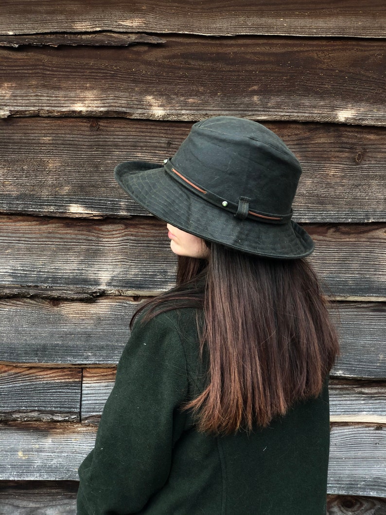 The Wanderer - Dark Olive women's rainhat- waterproof hat- country hat-fedora hat-waterproof fedora- large hat- small hat- winter hat