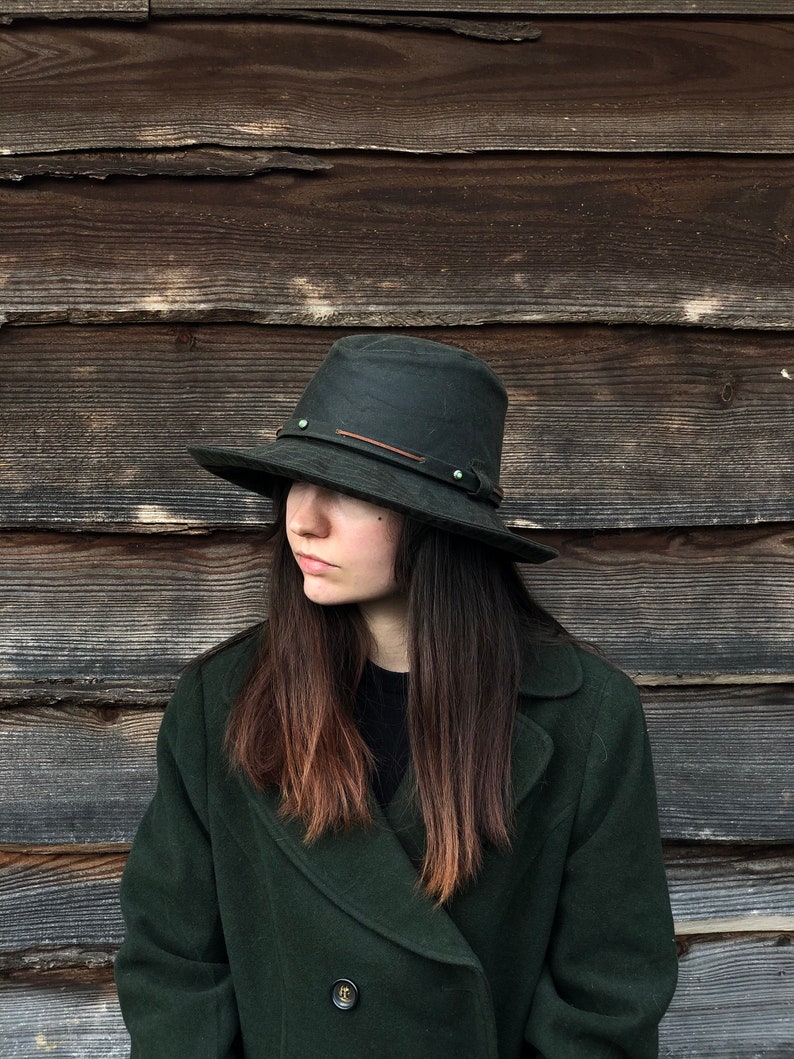 The Wanderer - Dark Olive women's rainhat- waterproof hat- country hat-fedora hat-waterproof fedora- large hat- small hat- winter hat