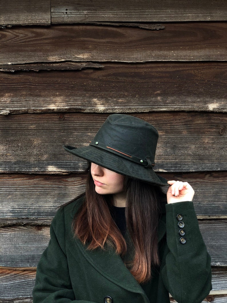 The Wanderer - Dark Olive women's rainhat- waterproof hat- country hat-fedora hat-waterproof fedora- large hat- small hat- winter hat