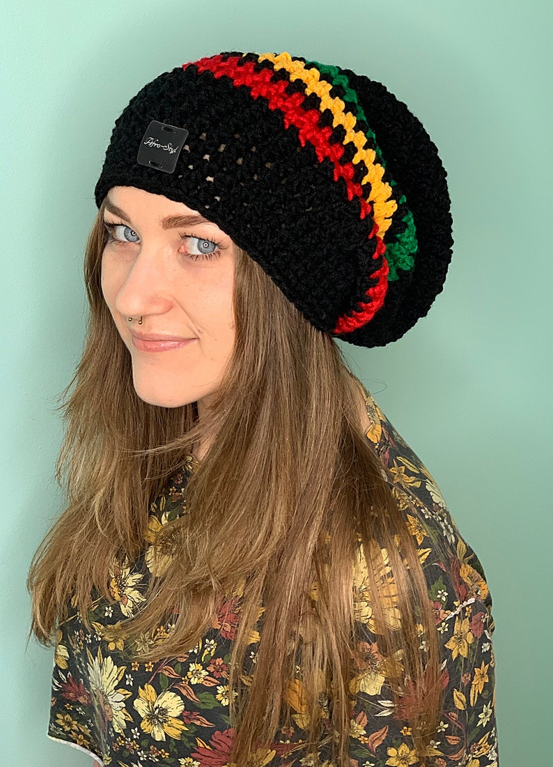 dreads boho rasta crochet hat handmade yarn beanie black wool jamaica cap dreadlocks