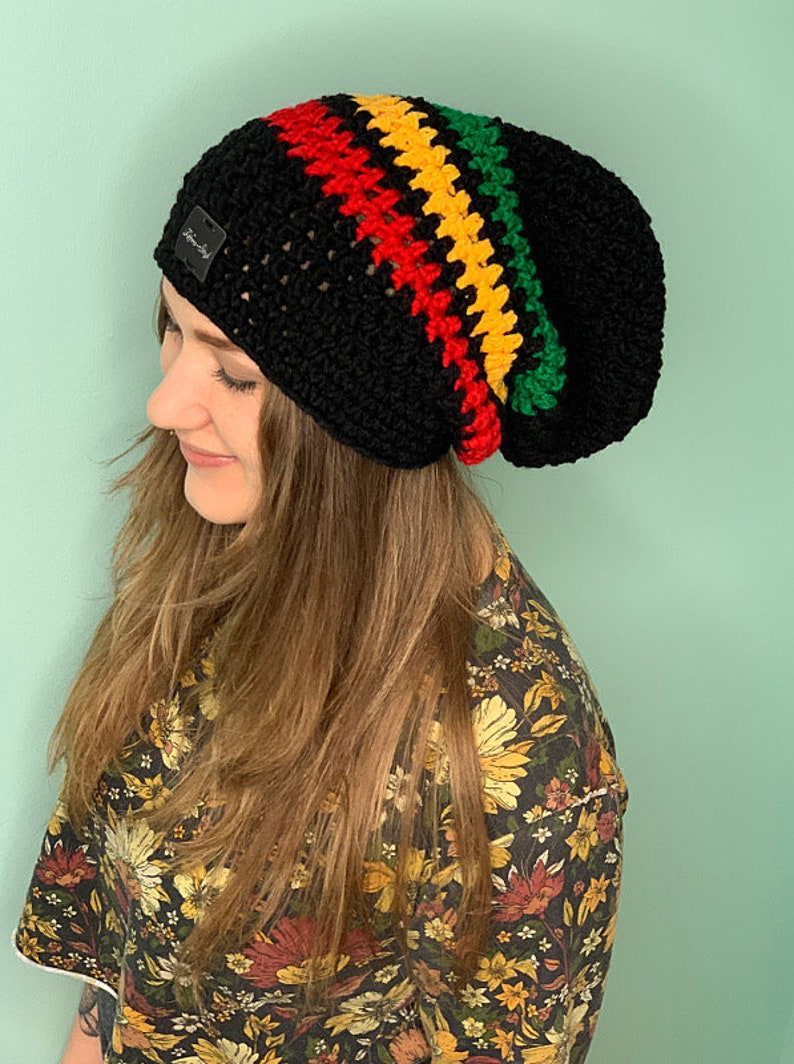 dreads boho rasta crochet hat handmade yarn beanie black wool jamaica cap dreadlocks