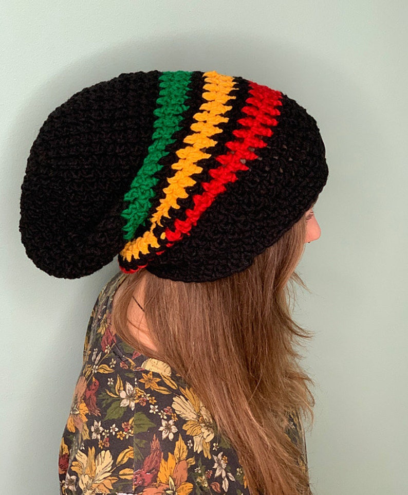 dreads boho rasta crochet hat handmade yarn beanie black wool jamaica cap dreadlocks