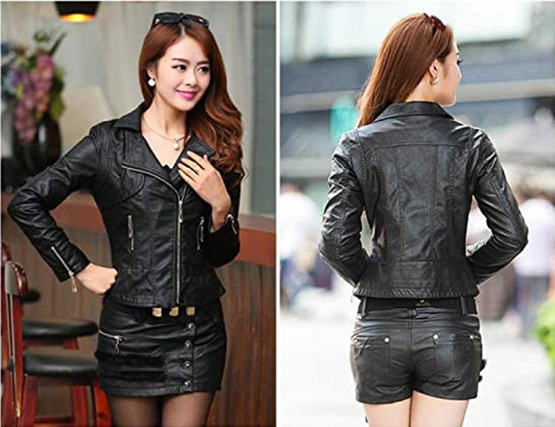 Women's & Girl's 100% Genuine High Quality Lambskin Leather Motor Biker Jacket Slim Fit Long Sleeves