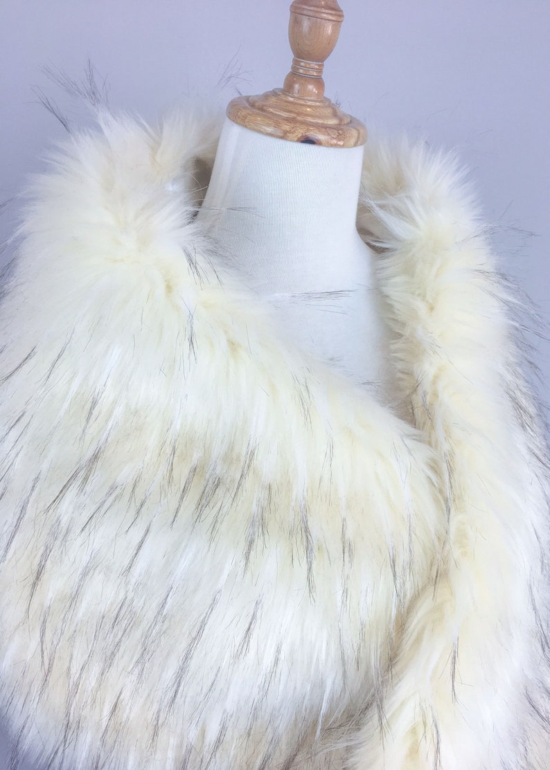 CLEARANCE Cream with Brown Tips Faux Fur Bridal Wrap, Wedding Fur shrug, Fur Wrap, Bridal Faux Fur Stole Fur Shawl Cape (Lilian Ivy02)