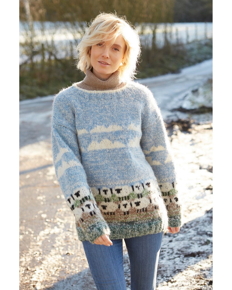 Women's Cosy Sheep Jumper - Knitted Sheep Sweater - 100% Wool & Mohair - Ethical Clothing - Pastel Blue - Oversized Cozy Sweater - Pachamama