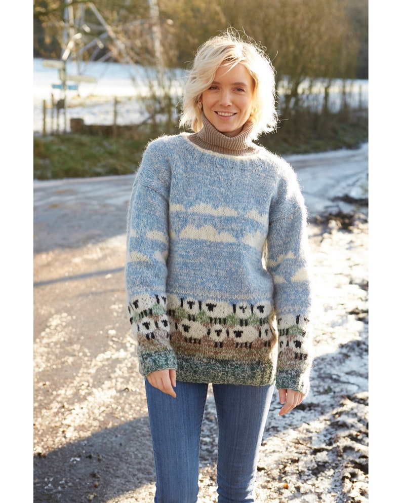 Women's Cosy Sheep Jumper - Knitted Sheep Sweater - 100% Wool & Mohair - Ethical Clothing - Pastel Blue - Oversized Cozy Sweater - Pachamama