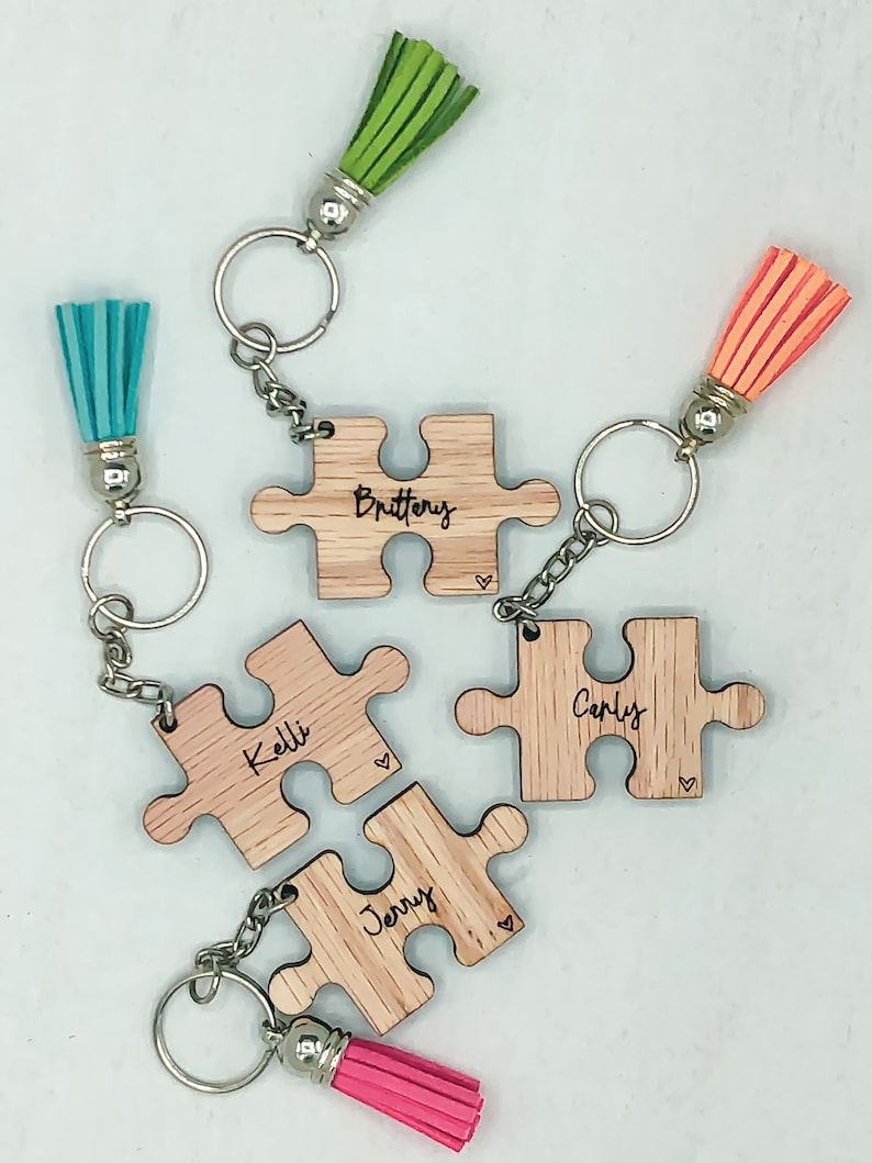 Best Friend Gift, Personalized Keychain, Custom name puzzle piece keychain with Colorful Tassel - Sorority Sisters, Girl's trip, BFF Present