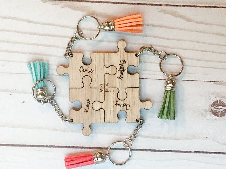 Best Friend Gift, Personalized Keychain, Custom name puzzle piece keychain with Colorful Tassel - Sorority Sisters, Girl's trip, BFF Present